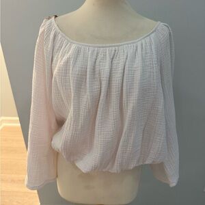 Mi Ami White Gauze Off-Shoulder Peasant Blouse